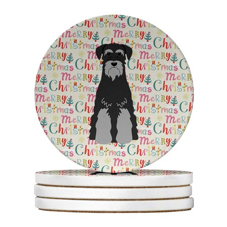 

Merry Christmas Standard Schnauzer Black Grey Large Sandstone Coasters Pack of 4 4 in x 4 in