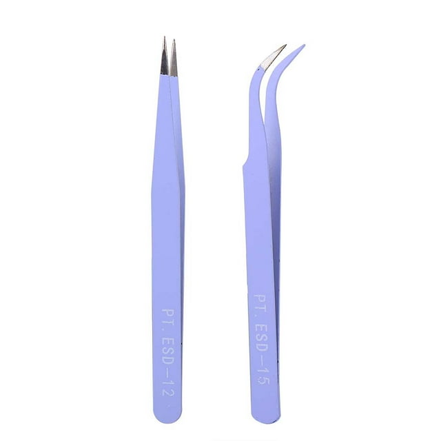 Pinzas para decoración de uñas de acero inoxidable con cabeza curvada recta antiestática, operación duradera y de precisión para manicura, decoración, diamantes de