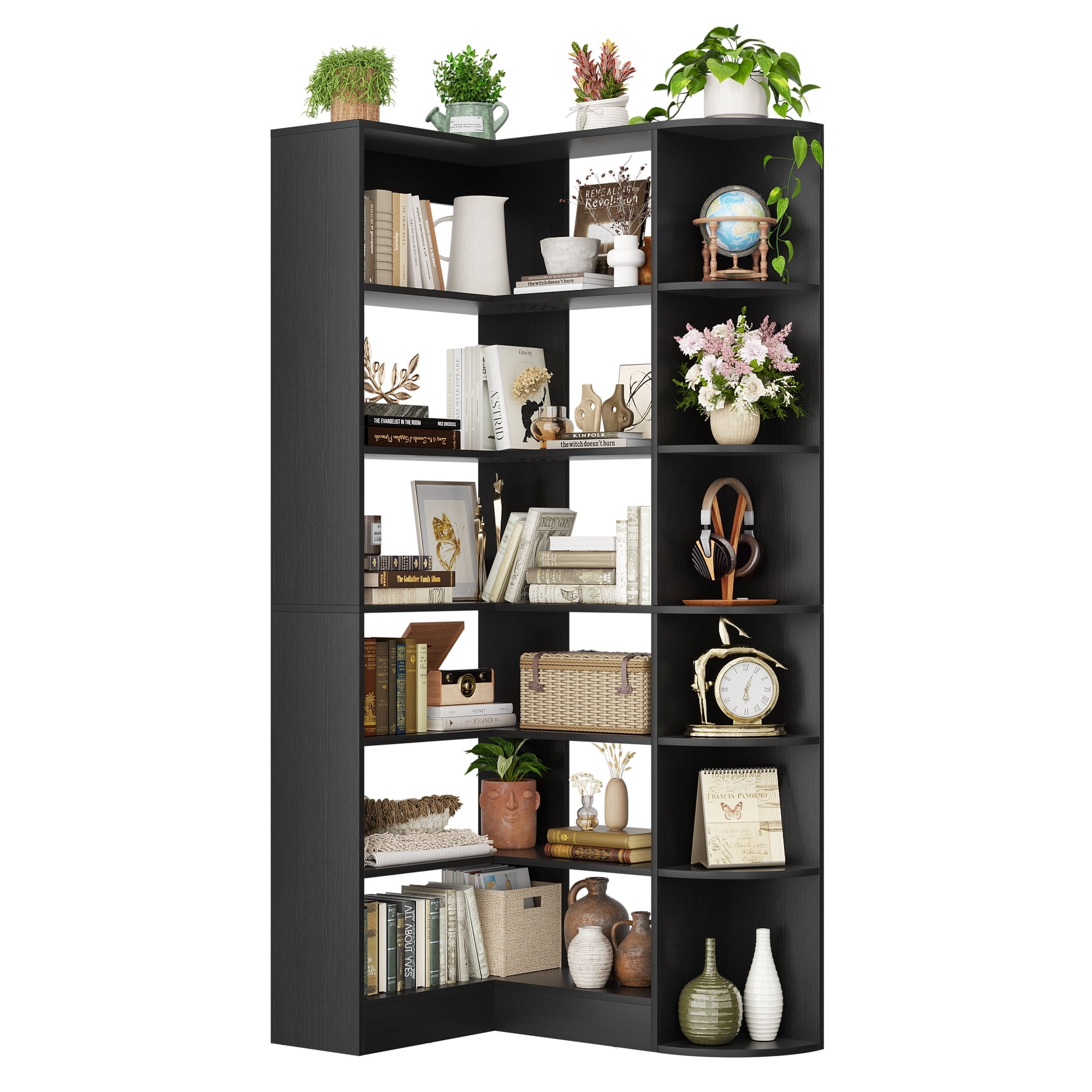 Homieasy 6-Tier Corner Bookshelf, 79'' Tall Modern L Shaped Bookcase with 13 Open Storage Shelves, Corner Storage Shelf for Home Office, Living Room, Bedroom, Black