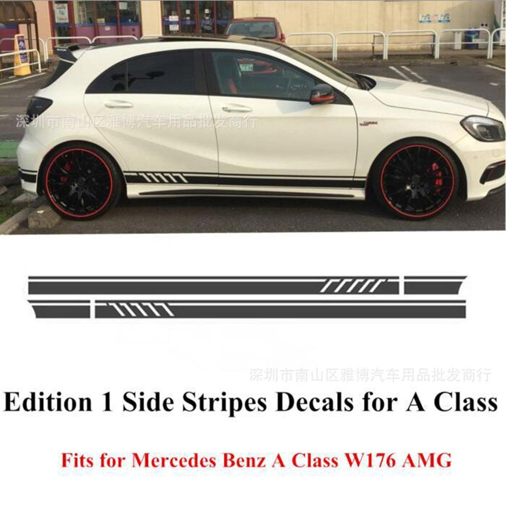 Bonnet Stripe Decal Graphics - Black Stripes Hood Sticker For Mercedes A/CLA/GLA/C/GLC/AMG Models | Silver Grey