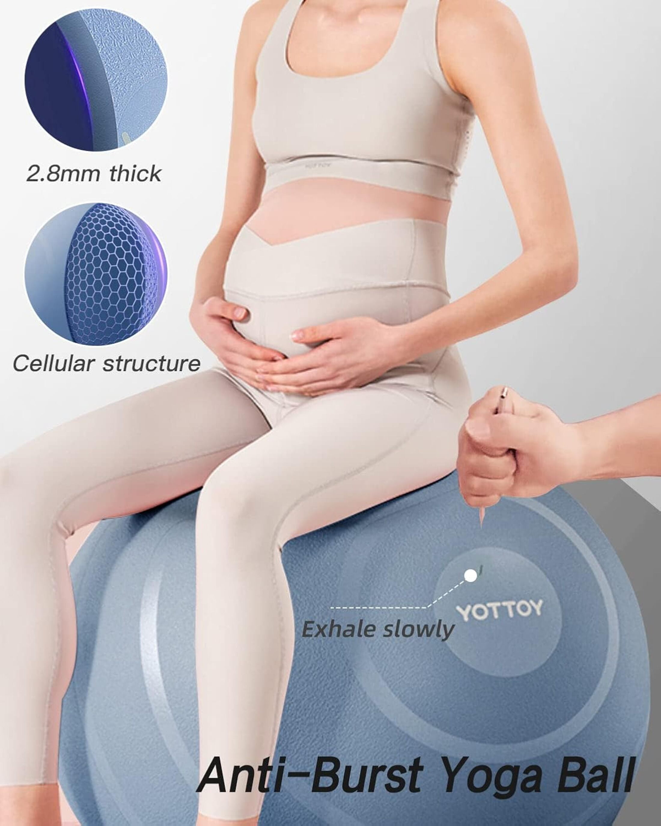 YOTTOY Anti-Burst Exercise Ball, 75 cm — Blue, Extra Thick for Yoga & Physical Therapy