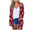 thumbnail image 2 of Mlqidk Women Christmas Cardigan Snowflake Xmas Tree Shirt Knitting Long Sleeve Open Front Outwear Knitted Sweaters Coat Holiday Top Watermelon Red XXL, 2 of 5