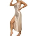 thumbnail image 5 of Besolor Women's Silk Satin Nightgown Sleeveless Spaghetti Strap Slip Sleep Long Dress Nightwear Sleepwear with Slit Rose Gold, 5 of 7
