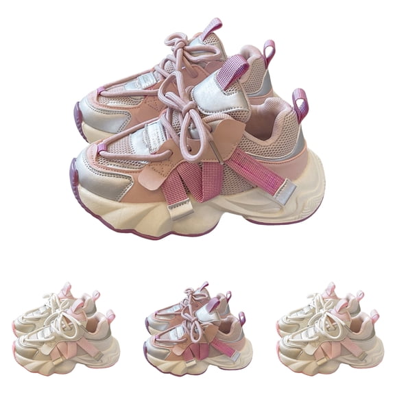 Dakaela Baby Boys Girls Sneakers Breathable Chunky Platform Running Tennis Shoes 3T 4T 5T Outdoor Sports Lace up Walking Shoes Pink Size 9