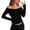 D-Black238, variant on DHFJKG Womens Off The Shoulder Long Sleeve T Shirts Lace Trim Fitted Crop Tops For Women