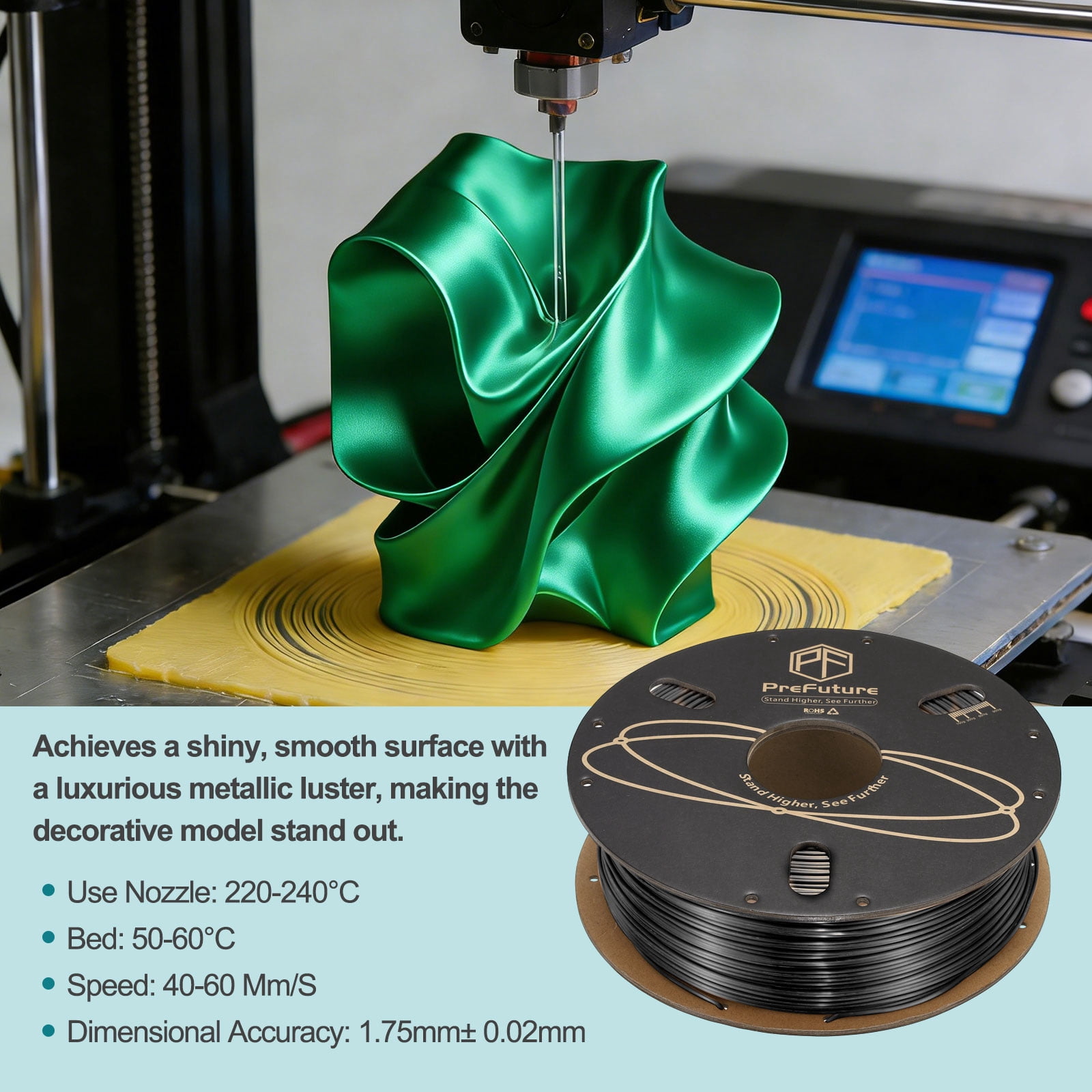 Uxcell Silk PLA Filament 1.75mm 1KG/2.2LB High Shine 3D Printer Filament, Enhanced Toughness, Dimensional Accuracy +/- 0.02mm for 3D Printer, Black