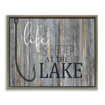 Stupell Industries Lakehouse Cabin Nautical Phrase Typography Painting Brown Floater Framed Canvas Art Print Wall Art, 31 x 25