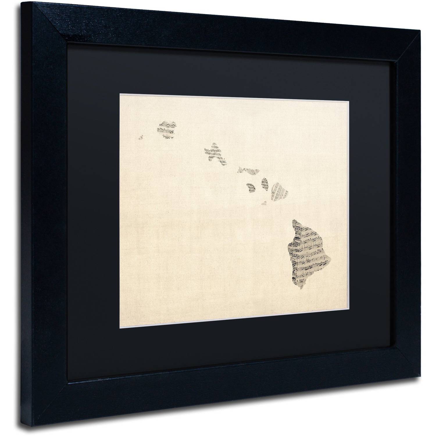Trademark Fine Art 'Old Sheet Music Map of Hawaii' Canvas Art by Michael Tompsett, Black Matte, Black Frame