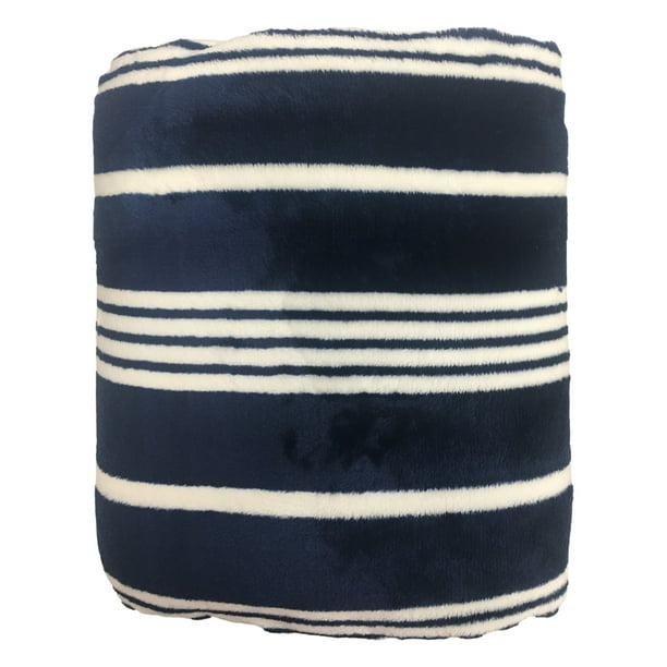 The Big One Oversized Plush Navy Blue White Stripe Throw Blanket 5ft X 6ft Walmart Com Walmart Com