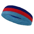 thumbnail image 2 of Couver Triple Color Striped Cotton Terry Sports Headband Sweatband Blue Red Sky Blue, 2 of 8