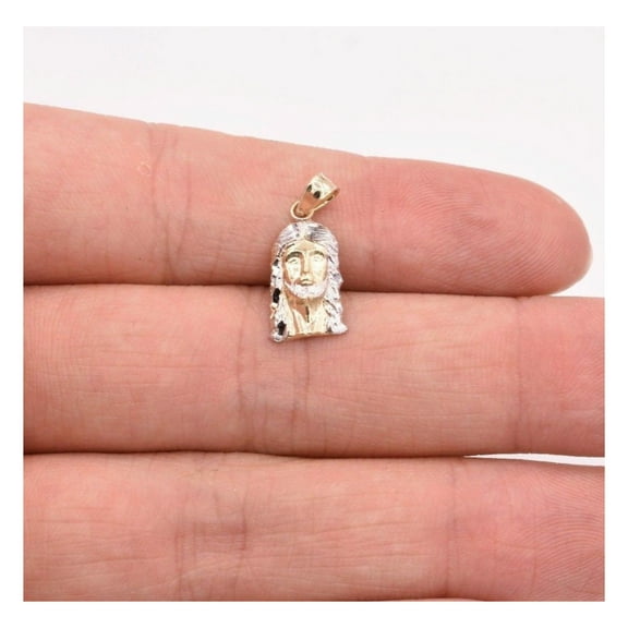 3/4" Diamond-Cut Jesus Head Pendant Unisex Adult Charm 10K Two-Tone Gold, 0.75 Gr - GOLDUM NYC