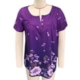 thumbnail image 1 of Blusa plisada floral Levamdar morada con botones delanteros y mangas cortas, 1 of 2
