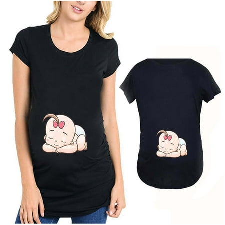 

Funicet Maternity Shirt For Women Summer Plus Size Maternity T Shirts Funny Print Side Ruched Raglan Short Sleeve Cute Pregnancy Top Clothes