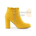 thumbnail image 3 of BLISSFUL STEP Women Ruffle Block High Heels Ankle Boots for Women Yellow 9.5, 3 of 5