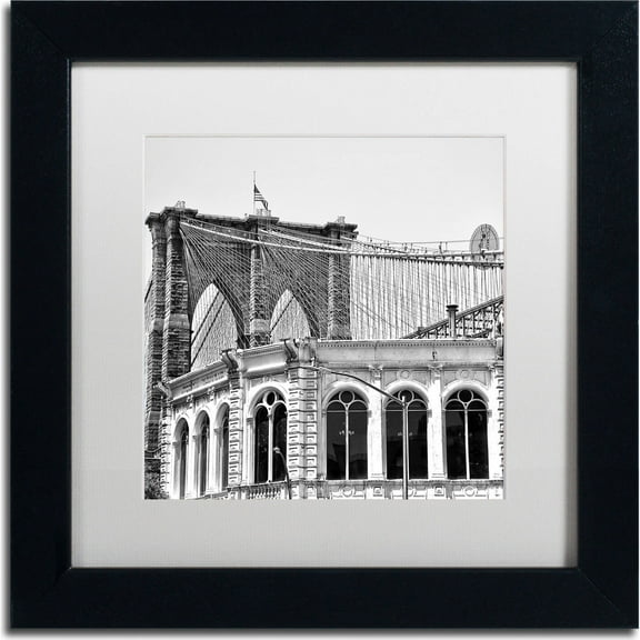 Trademark Fine Art "Brooklyn Bridge 1" Canvas Art by CATeyes, White Matte, Black Frame