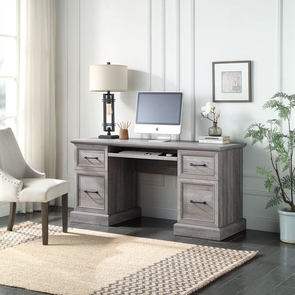 BELLEZE Rhudi 62" Executive Desk, Grey Wash