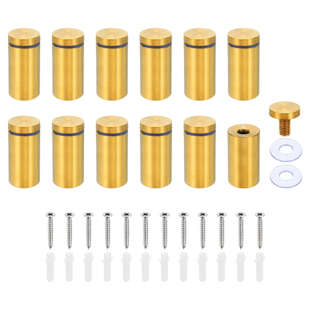 Uxcell 1 x 2 Pulgadas Tornillos de Soporte para Señales, 12 Conjunto de Soporte de Pared de Acero Inoxidable, Dorado