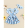 thumbnail image 6 of Aojekbee Baby Girls Spring Outfits Short Sleeve Ribbed Romper + Suspender Skirt + Headband Set Newborn 3 Piece Clothes, 6 of 10