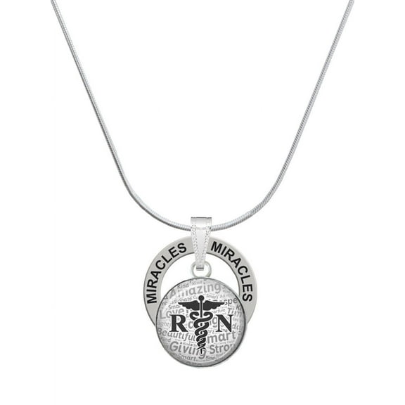 Delight Jewelry Silvertone Domed Black RN Miracles Ring Charm Necklace, 18"