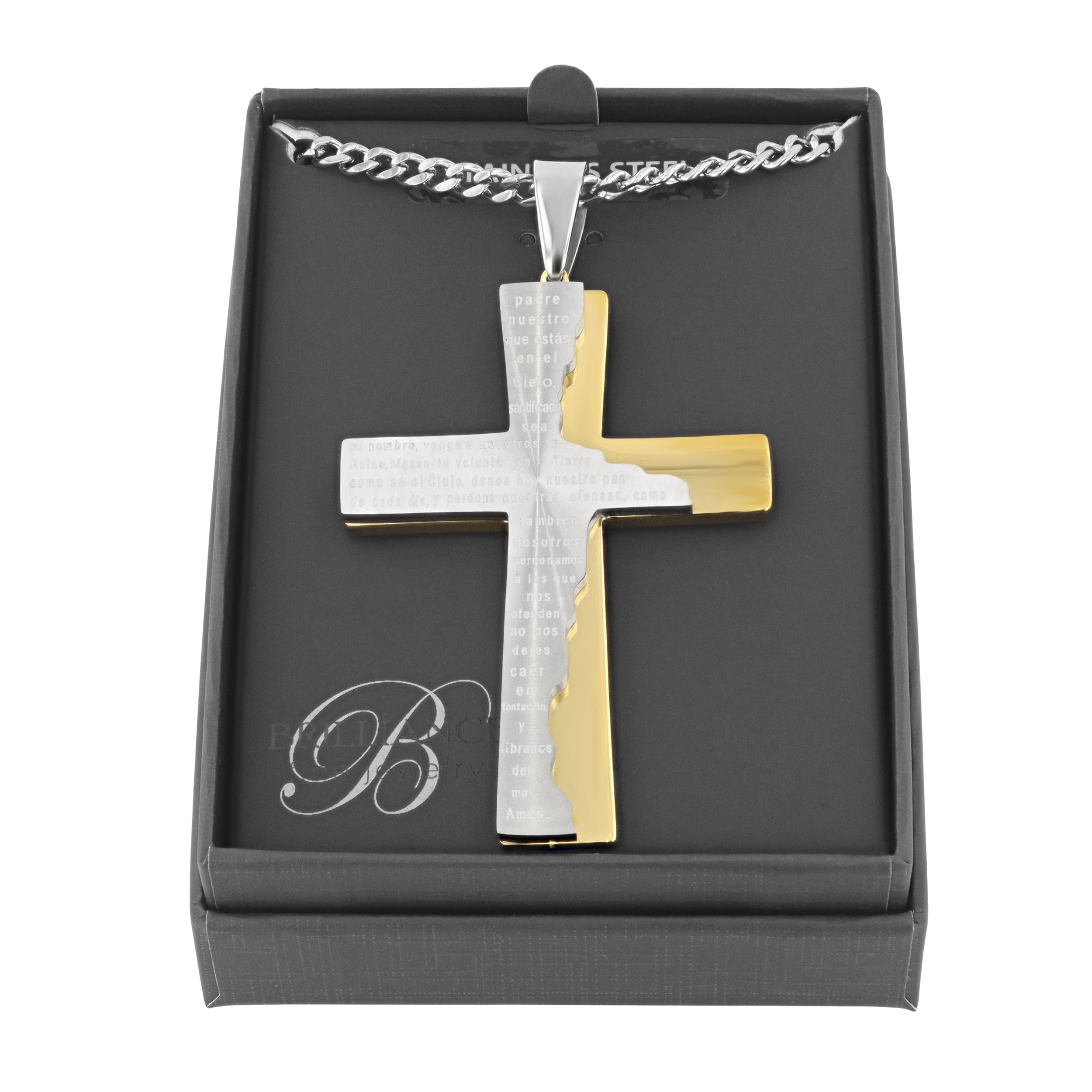 Men's Silver-Tone Stainless Steel The Lord's Prayer Tablet Cross