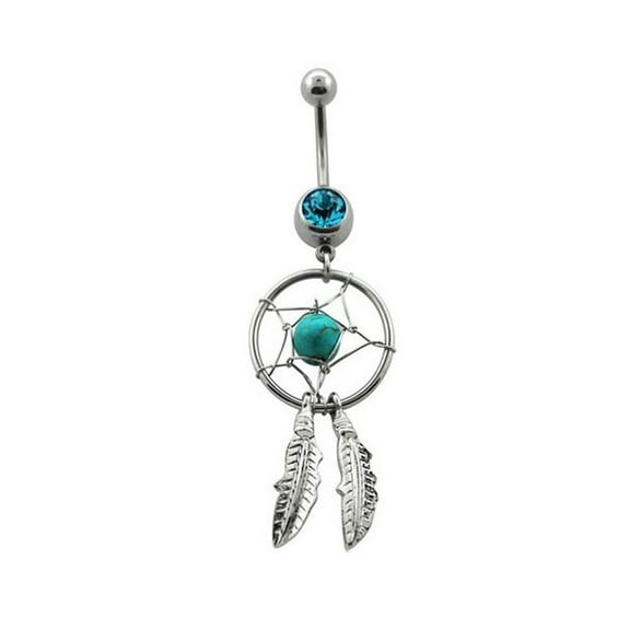 iJewelry2 Dreamcatcher Colored Crystal Silver-tone Stainless Steel Belly Button Piercing