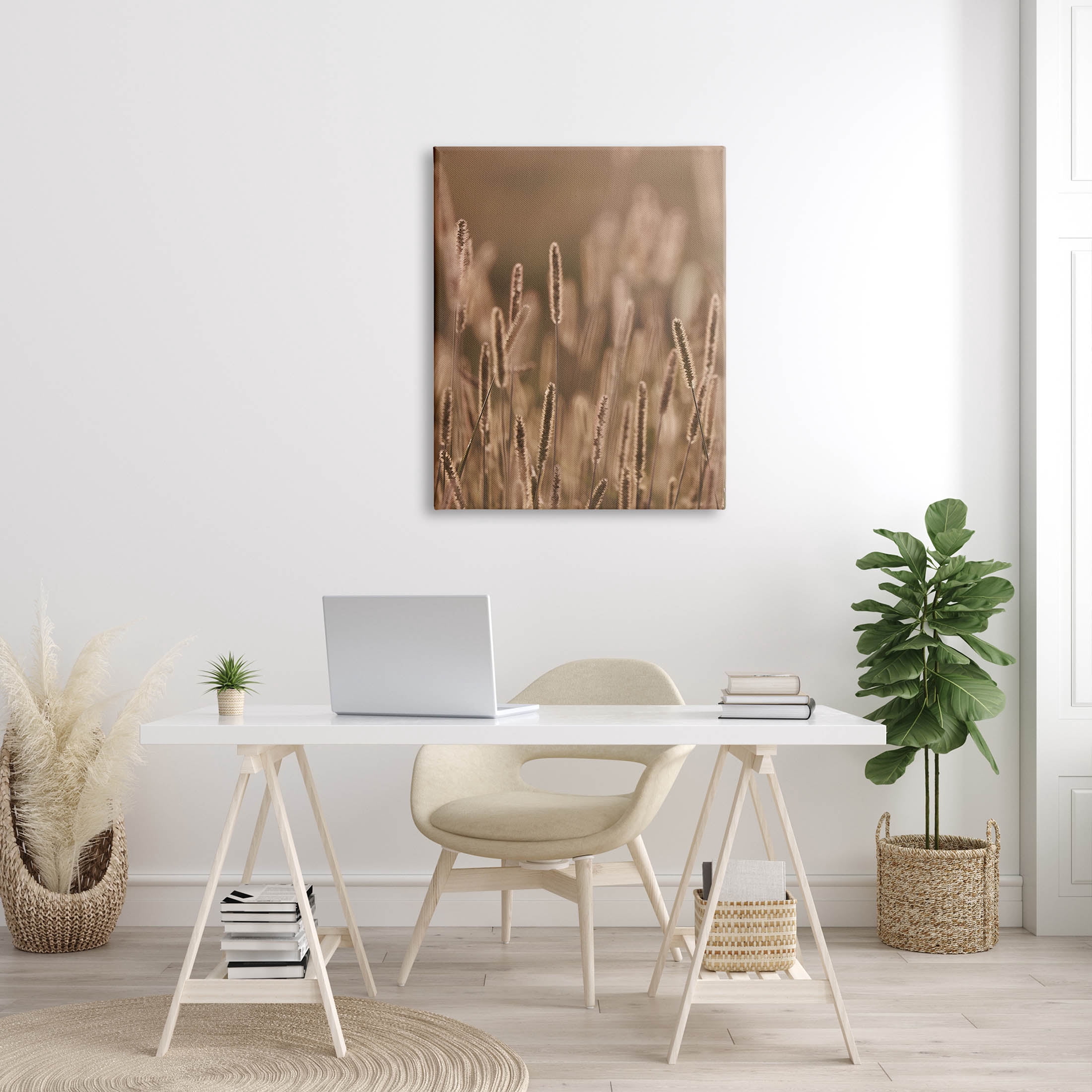 Rural Wheat Field Nature Botanical & Floral Photograph Gallery Wrapped Canvas Print Wall Art