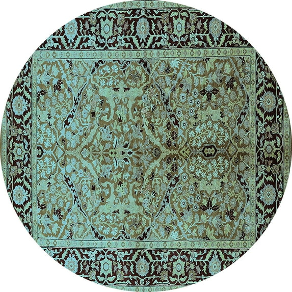 Ahgly Company Indoor Round Oriental Light Blue Industrial Area Rugs, 6' Round
