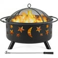 thumbnail image 2 of Yaheetech Round Fire Pit with Stars Moons Pattern, Black, 2 of 10