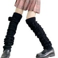 thumbnail image 1 of OOKWE Women Winter Cable Knit Long Leg Warmers Japanese Lolita Cute Plush Hair Ball Bowknot Foot Cover Kawaii Thigh High Socks Boots Stockings, 1 of 12