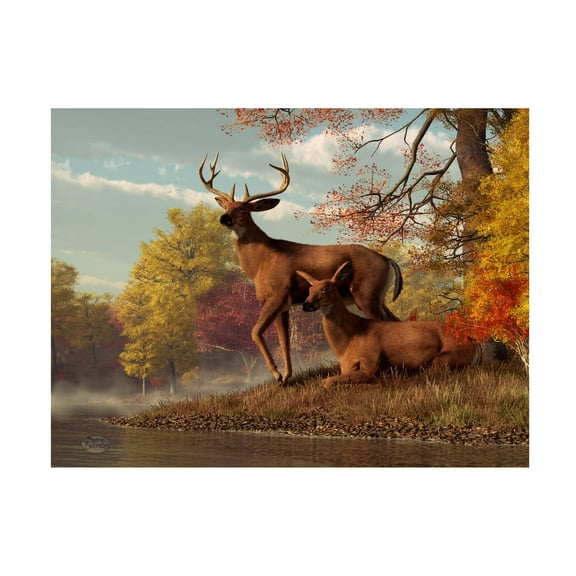 Trademark Fine Art 'Deer On An Autumn Lakeshore' Canvas Art by Daniel Eskridge