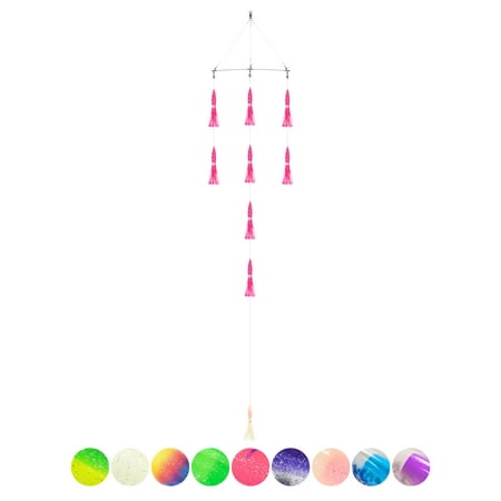 BLUEWING 18 Upgraded Fishing Spreader Bar Formation with 9 Floating Squids and 316 Stainless Steel Rod Offshore Spreader Bar for Wahoo Tuna Marlin Mahi Mahi Pink