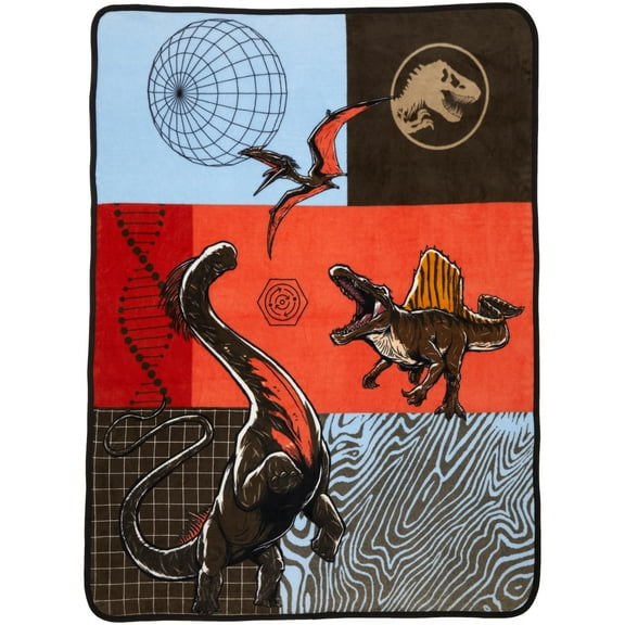 Jurassic World Kids Blue Orange Dinosaur Print Fleece Throw Blanket, 46 x 60