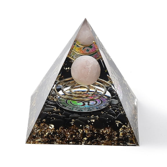 2pcs Orgonite Pyramid Resin Energy Generators Reiki Natural Rose Quartz & Obsidian Chips Inside for Home Office Desk Decoration 60x60x59mm