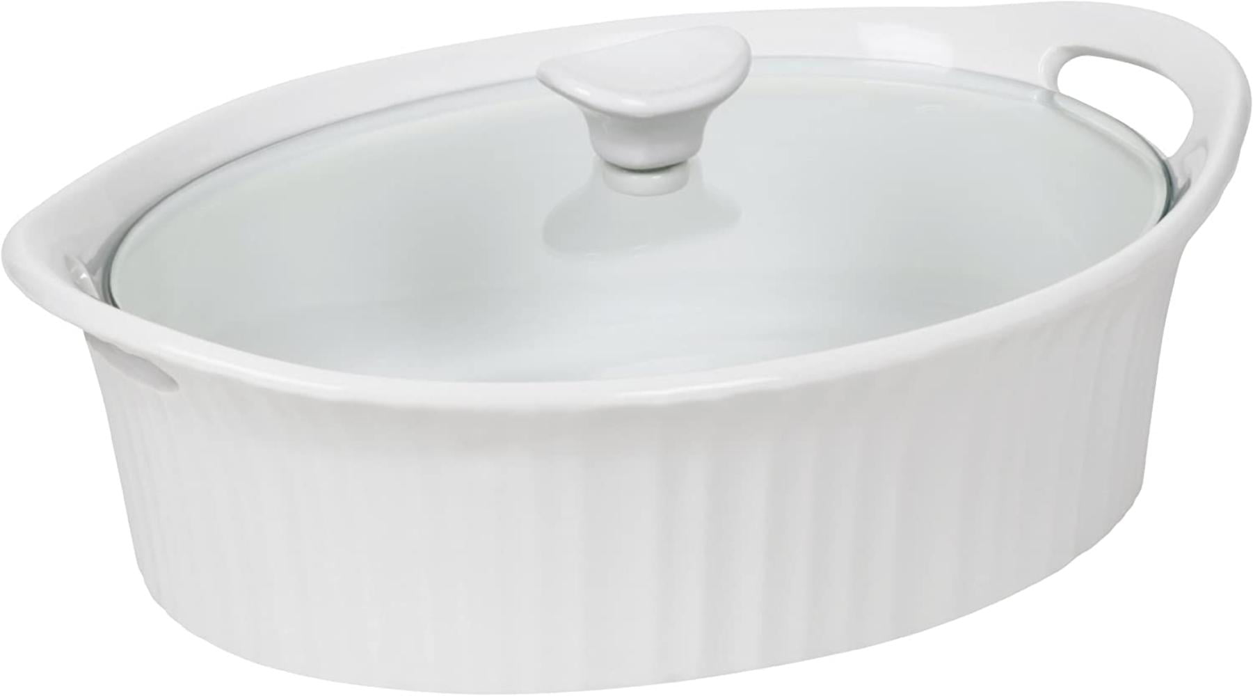 3.25 Liter White 3.5 Quart Round CorningWare Pyroceram Classic Casserole Dish with Glass Cover Large