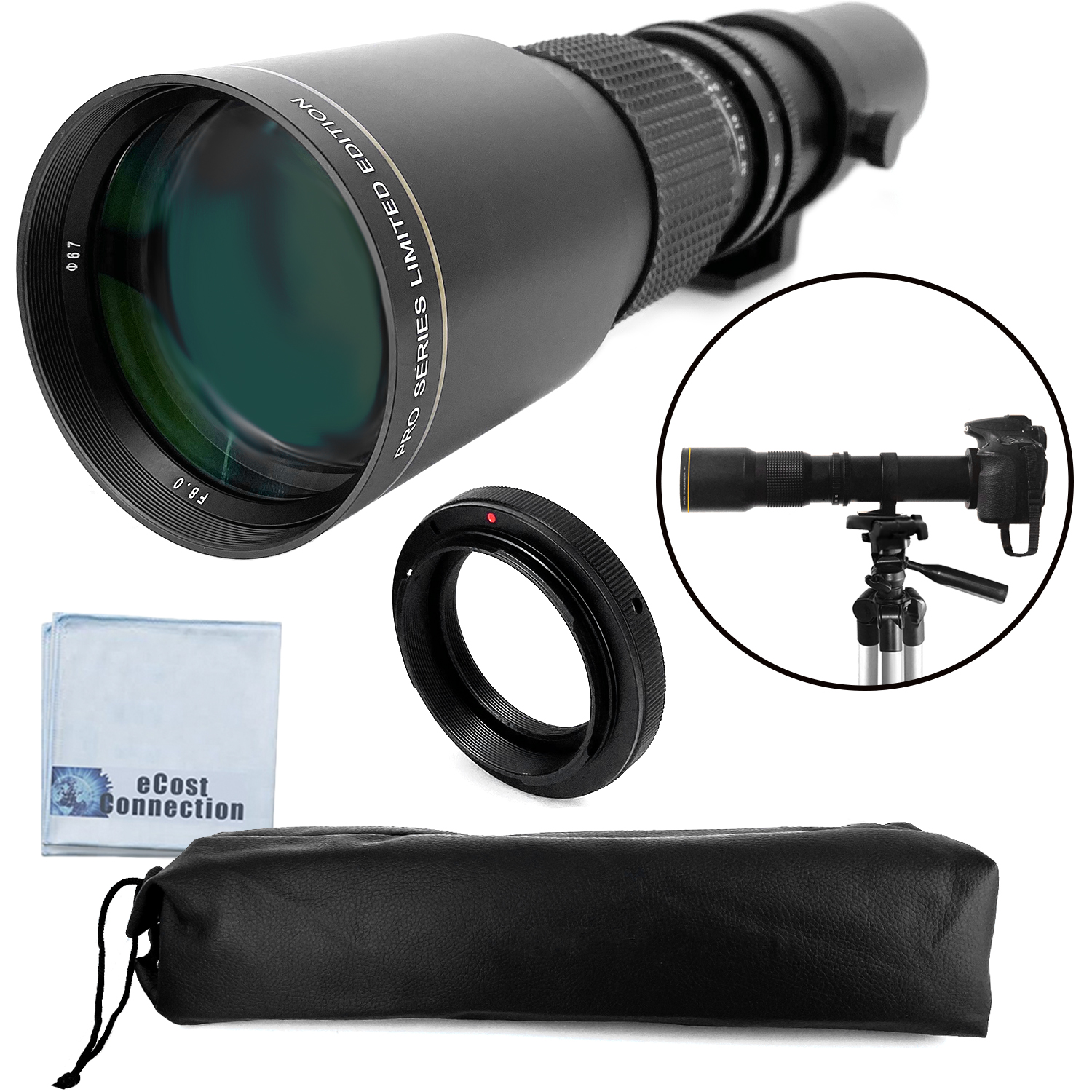 Pro Series 500mm F/8.0F/32 HD MultiCoated TelePhoto Lens with Manual Focus + TMount Adapter