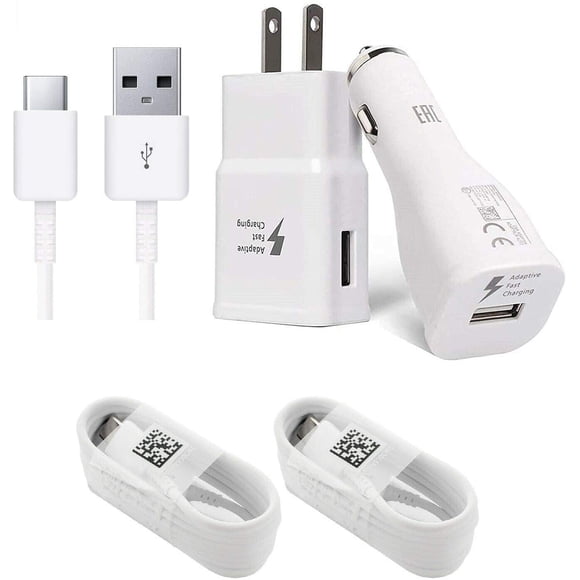 Samsung Galaxy Tab A 10.1 (2019) OEM Adaptive Fast USB C Charger Kit, Charger Kit with Car Charger, Wall Charger and 2x Type-C Cable, Powerful QC 3.0 Charger Kit - White