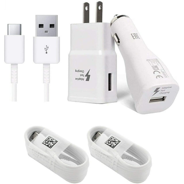 Samsung Galaxy Note20 Ultra OEM Adaptive Fast USB C Charger Kit, Charger Kit with Car Charger, Wall Charger and 2x Type-C Cable, Powerful QC 3.0 Charger Kit - White