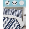 thumbnail image 4 of Quilts Twin Size Bedding Set, Navy Blue Green Line Striped Lightweight Quilted Comforter, Farmhouse Modern Geometric Stripes Soft Bedspread Coverlet with Pillow Covers for All Season, 68" x 86", 4 of 7