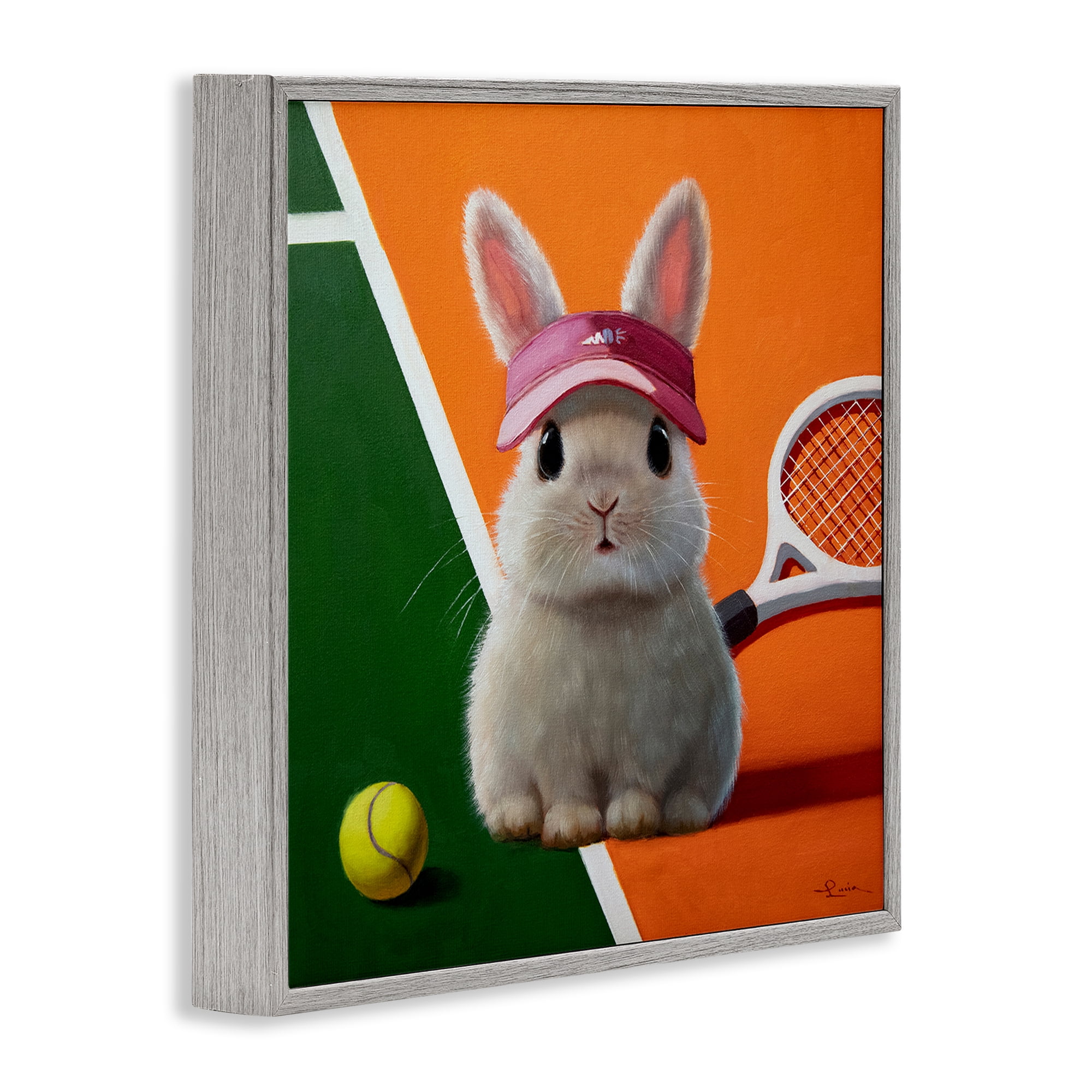 Stupell Industries Match Ready Tennis Bunny Gray Framed Giclee Art, design by Lucia Heffernan