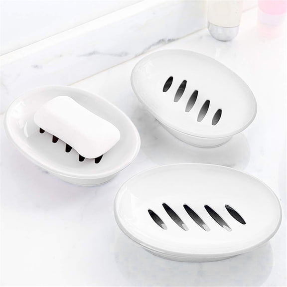 2-Pack Soap Dish with Drain, Soap Holder, Soap Saver, Easy Cleaning Soap Saver Dry Stop Mushy Soap Tray for Shower Bathroom Kitchen (White)
