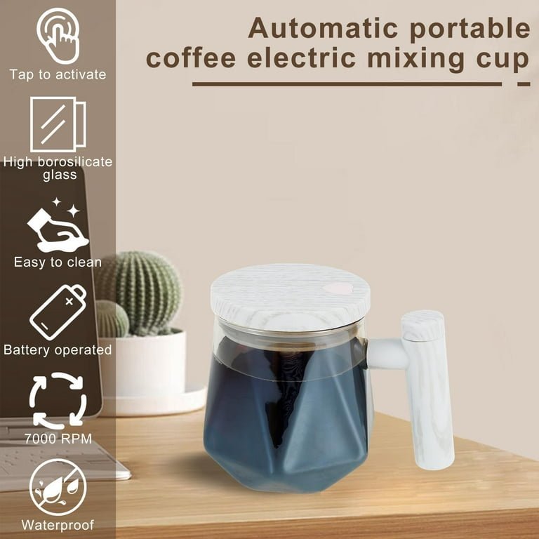 Electric High Speed Mixing Cup, 400ml Self Stirring Coffee Mug Waterproof Glass Cup, One-Click Automatic Mixing Glass Mugs, Battery Powered