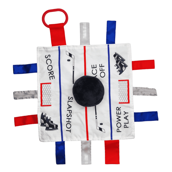 Baby Jack & Co 10x10" Hockey Learning Lovey Crinkle Tag Toy with Stroller Clip