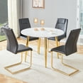 thumbnail image 3 of NYEESS 5-Piece Extendable Dining Table Set, 42"-54" Round to Oval White Faux Marble-Textured MDF Top & Gold Metal Legs, Modern Kitchen Set with 4 Dark Gray PU Chairs, 3 of 11