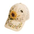thumbnail image 2 of 3D Beaded Embroidery Baseball Cap Sunflower Bee Rhinestone Decor Adjustable Outdoor Casual Sun Hat, 2 of 6