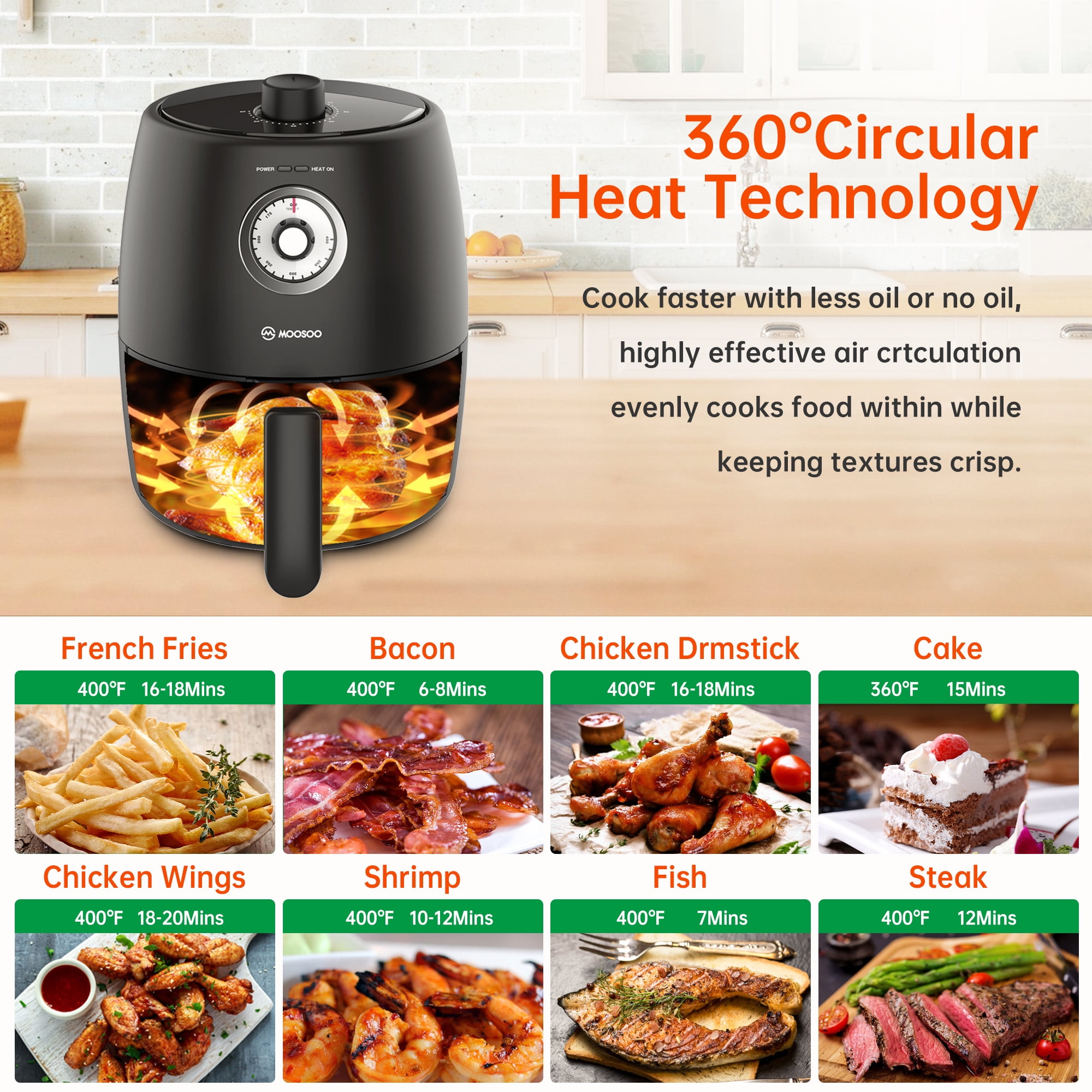 MOOSOO 2 qt. Black Air Fryer for 1-2 People with Timer, Temperature  Controls, Recipe Book, and 50 Pieces Paper Liner, 1200-Watt - Yahoo Shopping