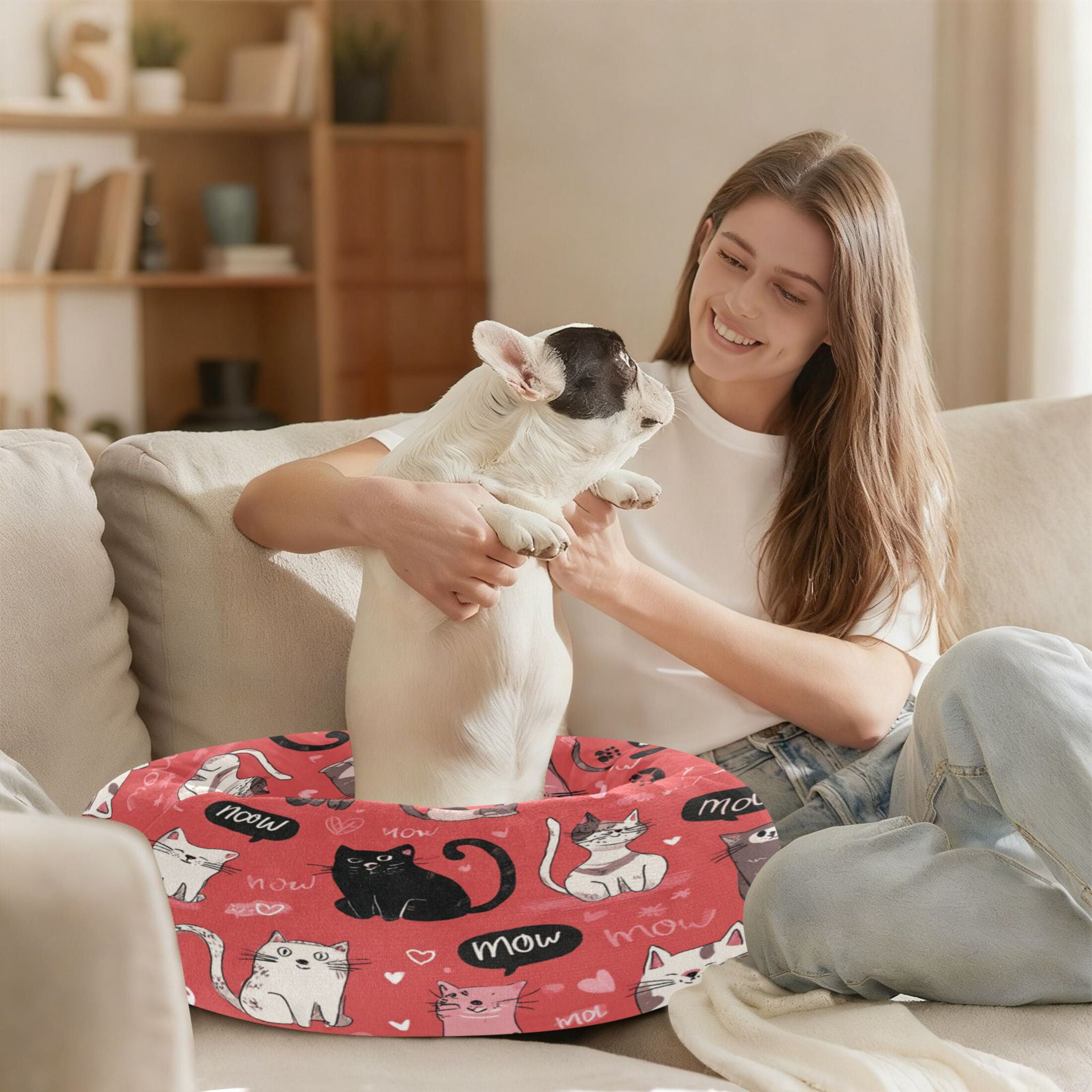 Iauyy Pet Couch Donut Cat Bed for Indoor Cats/Small Dogs Washable & Machine with Non-slip Bottom Calming Cat Furniture, Fat Cat (M)