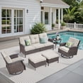 thumbnail image 2 of Outdoor Sectional Furniture Set, PPorfamilia 6 Piece Patio Sofa Set with Rocking Swivel Chairs, Ottomans and Side Table, PE Rattan Conversation Set with Beige Cushions for Backyard Garden Deck Porch, 2 of 8