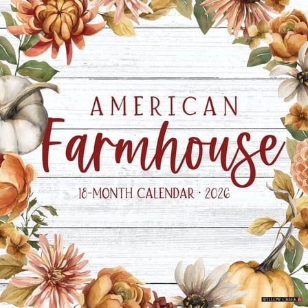 Willow Creek Press, American Farmhouse 2026 Wall Calendar, 12'' X 12'', 18-Month Calendar with Stapled Binding