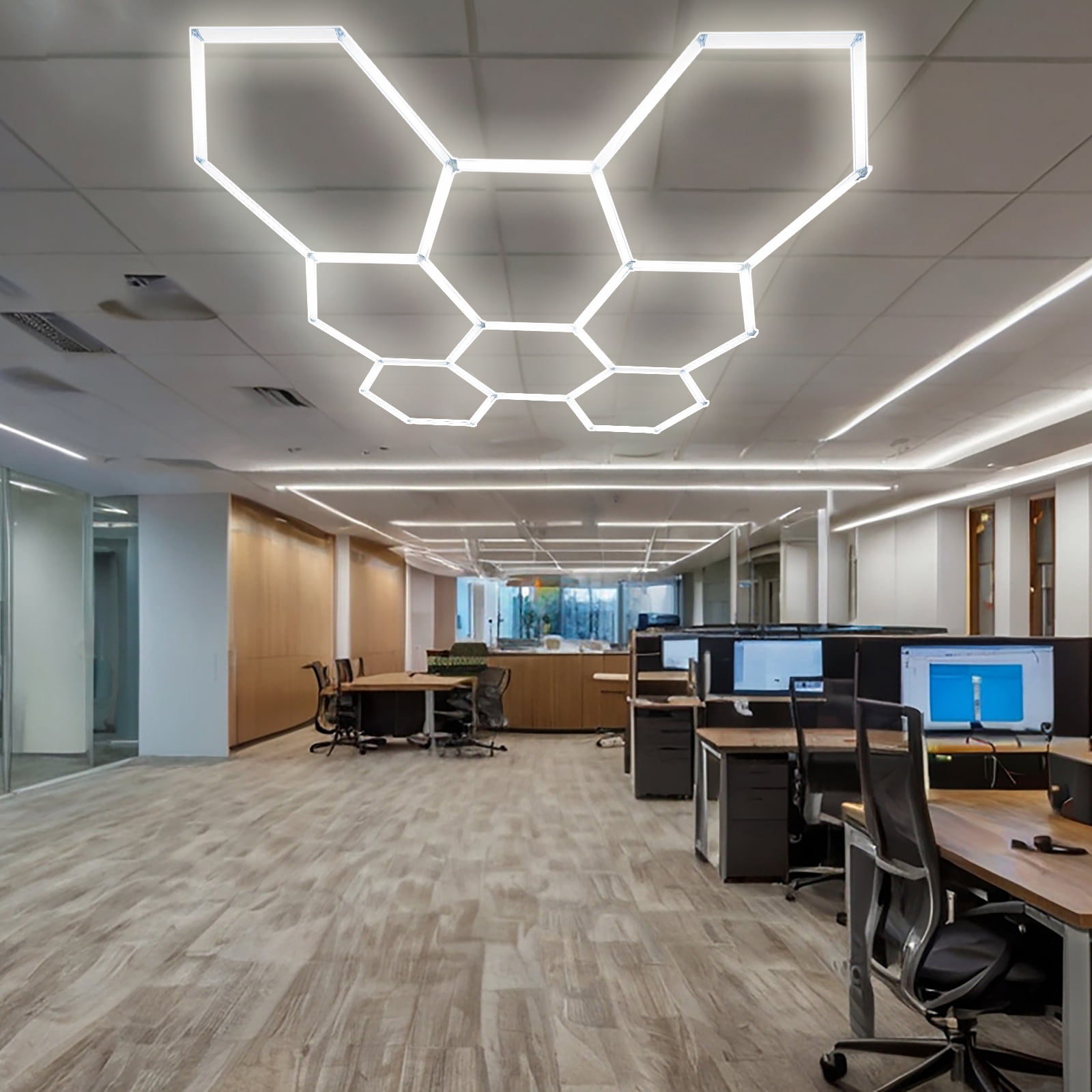 8 HEX Hexagon LED Garage Lights Honeycomb Lighting Retail Office Showroom 6500K