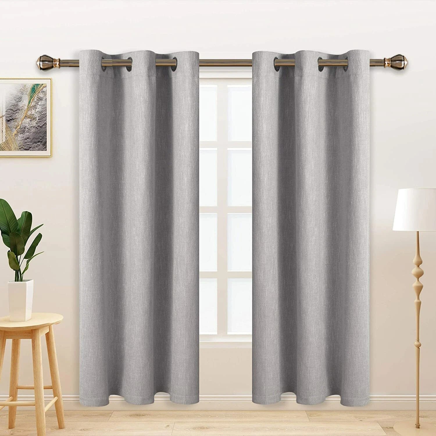 LORDTEX Burlap Linen Privacy Blackout 1 Panel Curtains Thermal Lining 100" x 84" in GREY